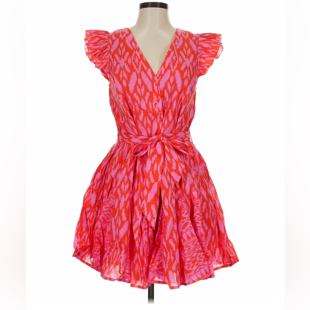 Cleobella Pink and Red Cocktail button up Dress with pockets small